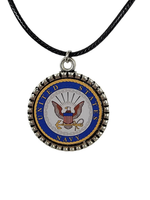 Officially Licensed Military Logo Pendant Necklaces – Army Navy Space Force Marines Gifts | Made in USA | Durable Black Cording Michelle Marie Boutique  Necklace