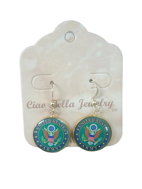 Officially Licensed United States Army Emblem Drop Earrings – Sterling Silver Hooks – Made in USA Military Jewelry Gift Michelle Marie Boutique  Earrings