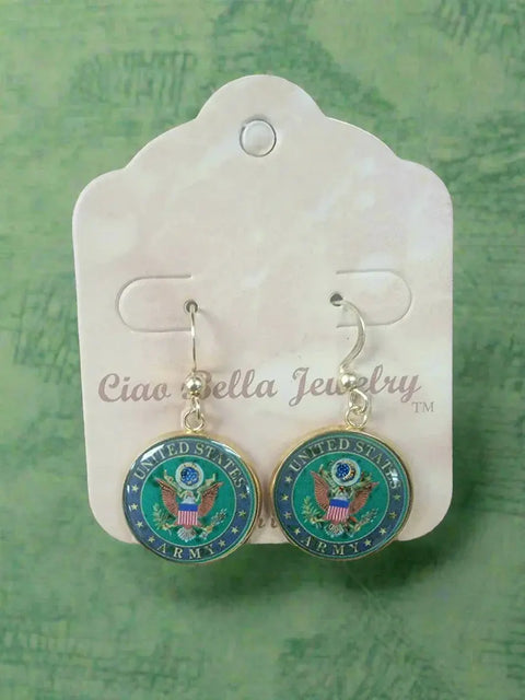 Officially Licensed United States Army Emblem Drop Earrings – Sterling Silver Hooks – Made in USA Military Jewelry Gift Michelle Marie Boutique  Earrings