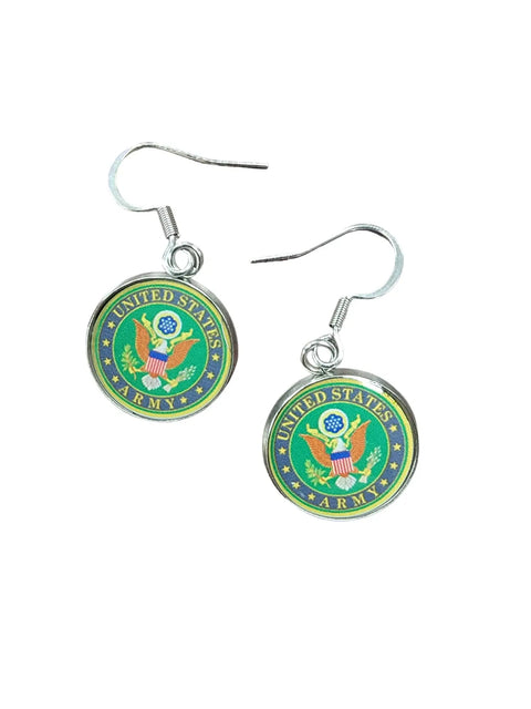 Officially Licensed United States Army Emblem Drop Earrings – Sterling Silver Hooks – Made in USA Military Jewelry Gift Michelle Marie Boutique  Earrings