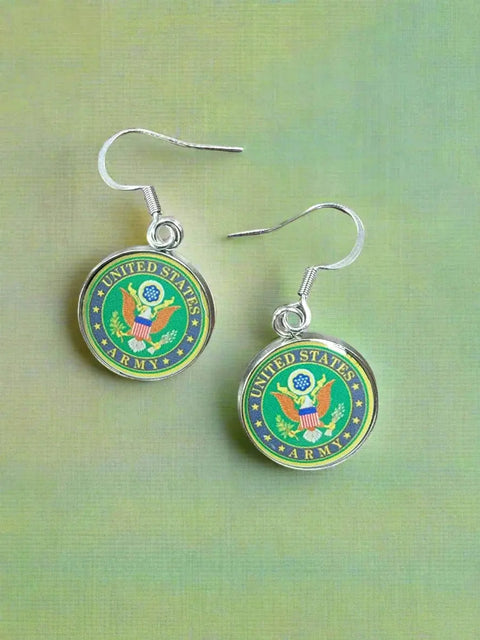 Officially Licensed United States Army Emblem Drop Earrings – Sterling Silver Hooks – Made in USA Military Jewelry Gift Michelle Marie Boutique  Earrings