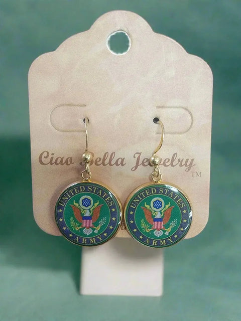 Officially Licensed United States Army Emblem Drop Earrings – Sterling Silver Hooks – Made in USA Military Jewelry Gift Michelle Marie Boutique  Earrings