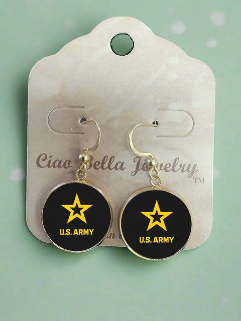 Officially Licensed United States Army Emblem Drop Earrings – Sterling Silver Hooks – Made in USA Military Jewelry Gift Michelle Marie Boutique  Earrings