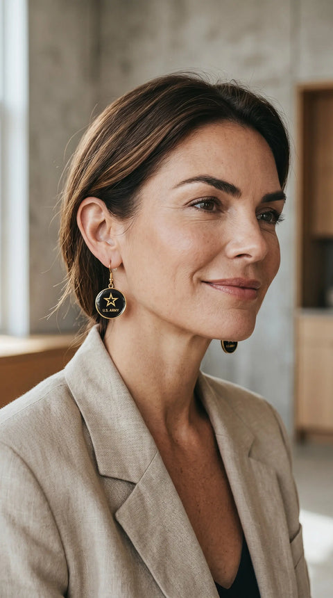 Officially Licensed United States Army Emblem Drop Earrings – Sterling Silver Hooks – Made in USA Military Jewelry Gift Michelle Marie Boutique  Earrings