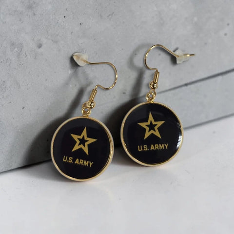 Officially Licensed United States Army Emblem Drop Earrings – Sterling Silver Hooks – Made in USA Military Jewelry Gift Michelle Marie Boutique  Earrings