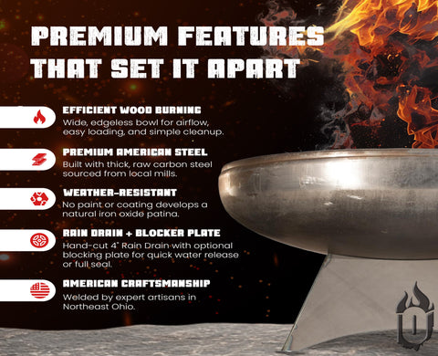 Liberty Outdoor Fire Pit With Standard Base – Heavy Gauge Steel | Made in USA Ohio Flame  Fire Pits