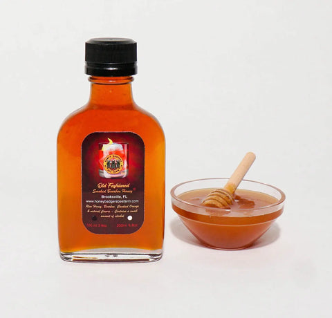 Old Fashioned Smoked Bourbon Honey 6.8oz – Raw Natural Sweetener with Bourbon Infusion | Made in USA Honey Badgers Bee Farm  Honey