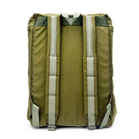 The MIS Backpack - Olive Drab is shown from the back, featuring two padded shoulder straps, an upper carrying handle, and a padded laptop holder against a white background.