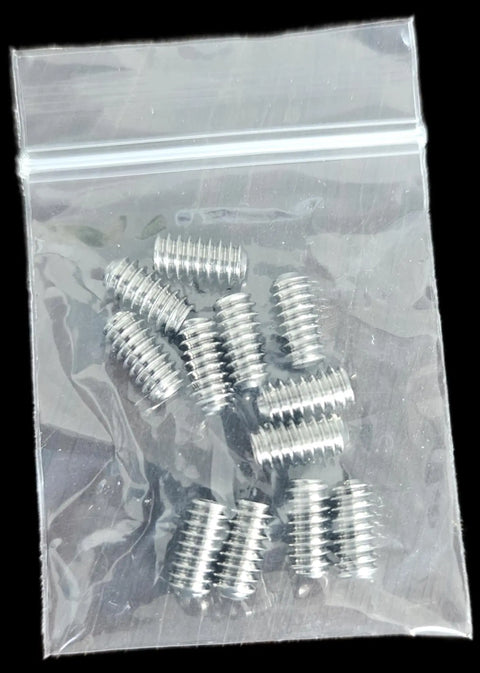 A small transparent plastic bag from Weight It Out contains several silver, headless threaded set screws—ideal for securing the Olympic Plate to Standard Bar Adapter (2 to 1) or other home gym equipment.