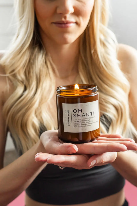 Om Shanti Amber Soy Candle – Bohemian Scent for Calm & Meditation | USA-Made Clean Burn by Shanti + Tula Shanti + Tula  Home Decor