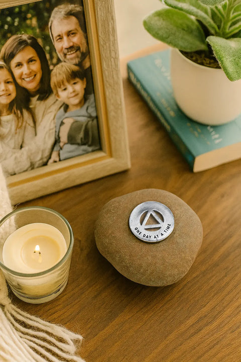 One Day at a Time Meditation Stone – Natural River Rock Mindfulness Gift | Recovery Support Made in USA Whitney Howard Designs  Meditation Stones