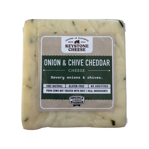 Onion Chive Cheddar Cheese 7-10oz Blocks – Handcrafted Wisconsin White Cheese | Made in USA Keystone Cheese  Cheese