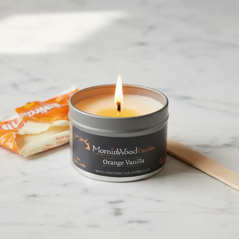 Orange Vanilla Scented Soy Candle Tin – 7oz Clean Burn | Hand-Poured Home Fragrance | Made in USA MorninWood Candles  Candles