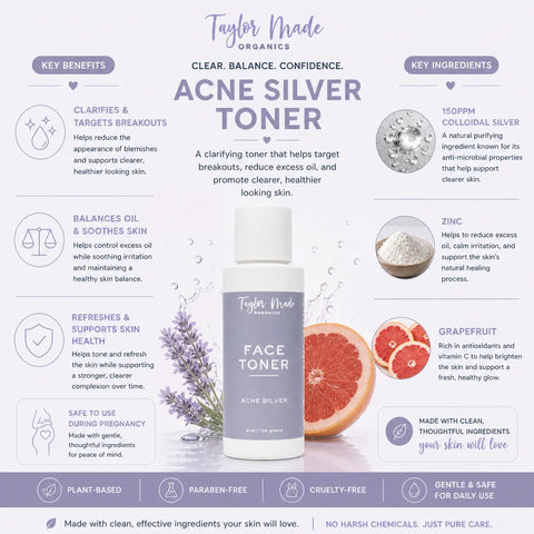 Organic Acne Control Face Toner 4 oz – Sulfate-Free Astringent with Witch Hazel & Colloidal Silver | Made in USA Taylor Made Organics  toner