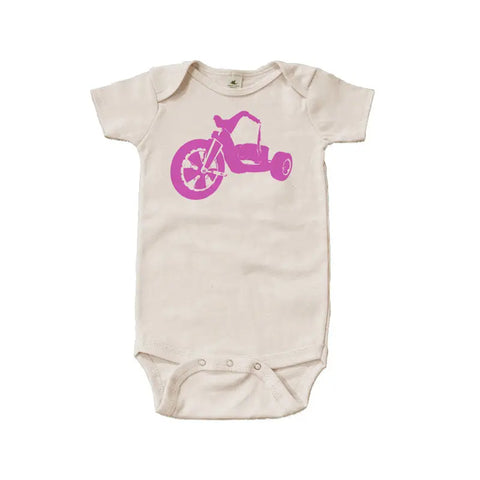 Organic Baby Bodysuit Pink Big Wheel Graphic – Soft Cotton Infant Wear | Made in USA Spiritex | Sustainable Apparel  Graphic Snappies