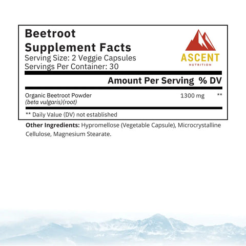 Organic Beetroot Capsules 1300 mg – 60 Count Dietary Supplement for Cardiovascular Support | Made in USA Ascent Nutrition  simple