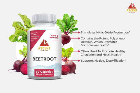 Organic Beetroot Capsules 1300 mg – 60 Count Dietary Supplement for Cardiovascular Support | Made in USA Ascent Nutrition  simple