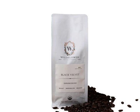 Organic Black Velvet Espresso Blend 11oz – Smooth Dark Roast Coffee with Molasses and Walnut Notes | Roasted in USA Wildflower Coffee Company  Coffee