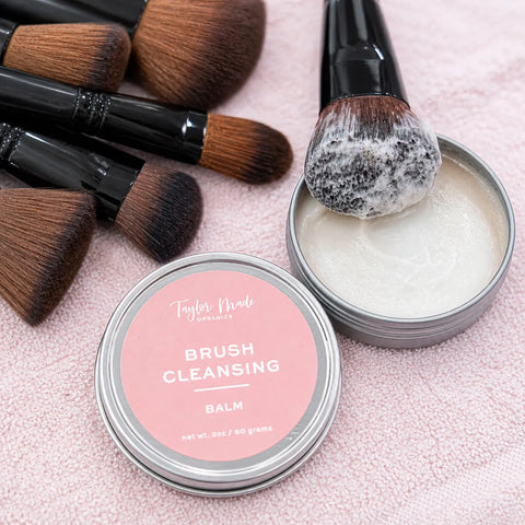 Organic Brush Cleansing Balm 2oz – Sulfate-Free Cosmetic Tool Cleaner with Coconut and Castor Oils | Made in USA Taylor Made Organics  makeup tools