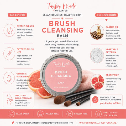 Organic Brush Cleansing Balm 2oz – Sulfate-Free Cosmetic Tool Cleaner with Coconut and Castor Oils | Made in USA Taylor Made Organics  makeup tools