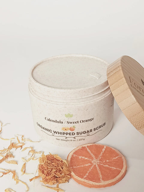 Organic Calendula Sweet Orange Whipped Sugar Scrub 8oz – Handcrafted in USA Forev'Herbs  Sugar Scrub