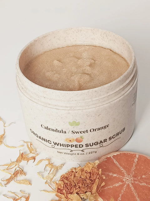 Organic Calendula Sweet Orange Whipped Sugar Scrub 8oz – Handcrafted in USA Forev'Herbs  Sugar Scrub
