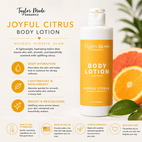 Organic Citrus Body Lotion 8 oz – Hydrating Moisturizer with Orange and Grapefruit Oils | Made in USA Taylor Made Organics  lotion