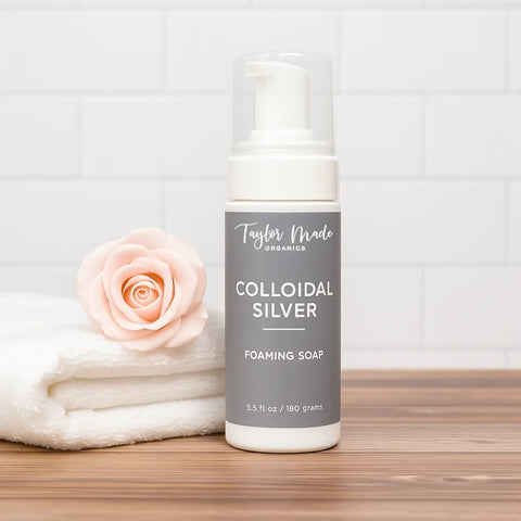 Organic Colloidal Silver Foaming Soap 5.5 oz – Antibacterial Skincare Cleanser | Made in USA Taylor Made Organics  bar soap