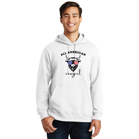 Organic Cotton All American Cowgirl Unisex Hoodie – Patriotic USA Made Pullover Suede Kloth 