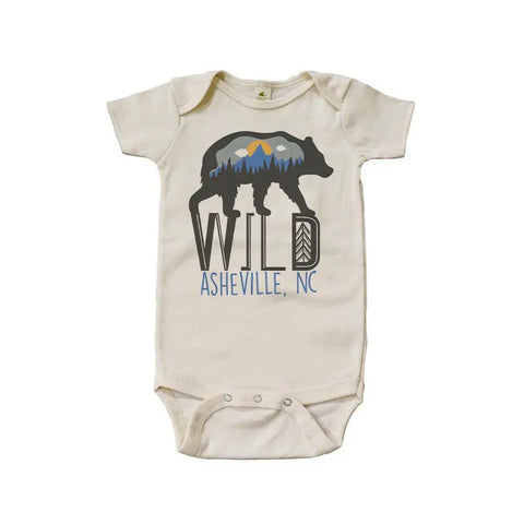 Organic Cotton Asheville Wild Bear Baby Bodysuit – Short Sleeve | Made in USA Spiritex | Sustainable Apparel  Graphic Snappies