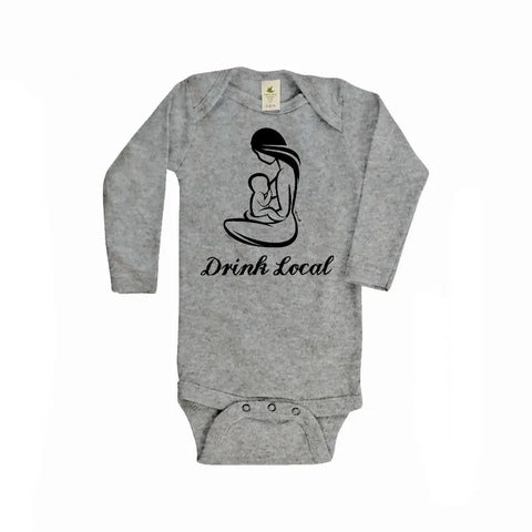 Organic Cotton Baby Bodysuit Long Sleeve – Drink Local Graphic Onesie | Made in USA Spiritex | Sustainable Apparel  Graphic Snappies