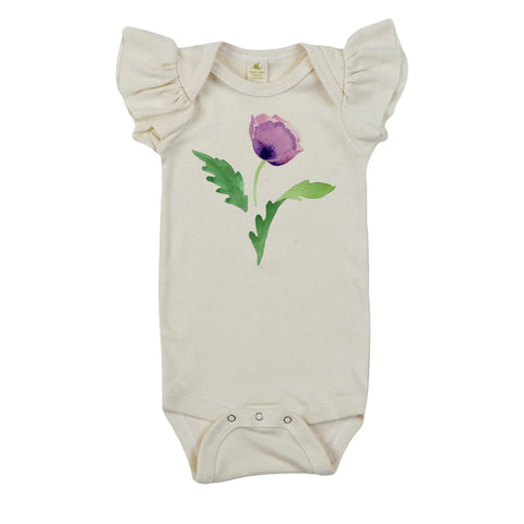 Organic Cotton Baby Bodysuit With Ruffle Sleeves – Floral Print | Made in USA Spiritex | Sustainable Apparel  Short Sleeve Snappie