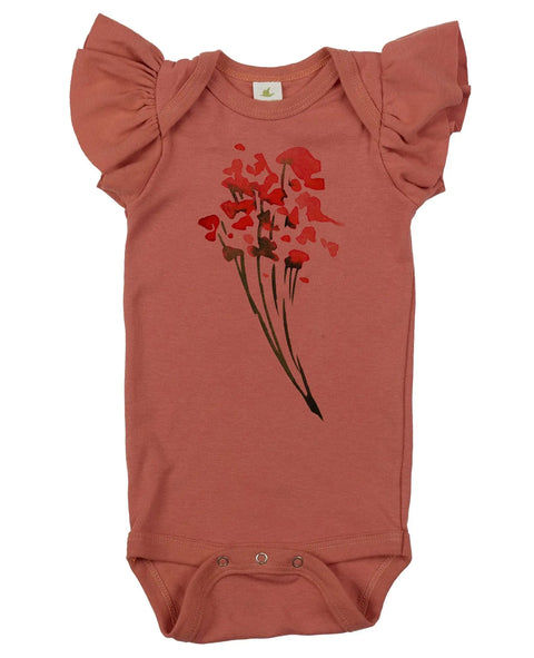 Organic Cotton Baby Bodysuit With Ruffle Sleeves – Floral Print | Made in USA Spiritex | Sustainable Apparel  Short Sleeve Snappie