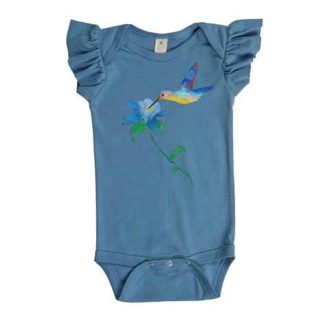Organic Cotton Baby Bodysuit With Ruffle Sleeves – Floral Print | Made in USA Spiritex | Sustainable Apparel  Short Sleeve Snappie