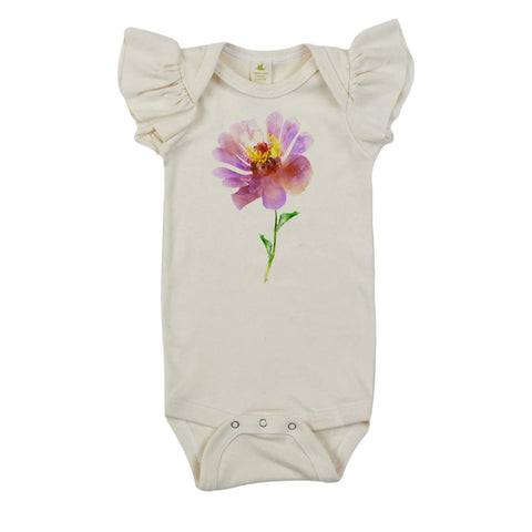 Organic Cotton Baby Bodysuit With Ruffle Sleeves – Floral Print | Made in USA Spiritex | Sustainable Apparel  Short Sleeve Snappie