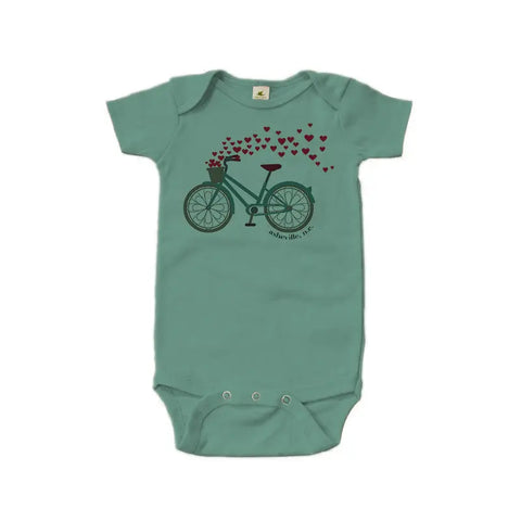Organic Cotton Baby Bodysuit – Bicycle Heart Graphic – Soft Rib Fabric | Made in USA Spiritex | Sustainable Apparel  Graphic Snappies