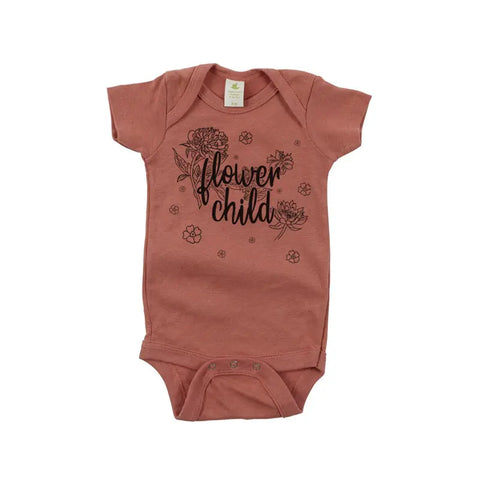 Organic Cotton Baby Bodysuit – Flower Child Graphic – Short Sleeve Snappie | Made in USA Spiritex | Sustainable Apparel  Graphic Snappies