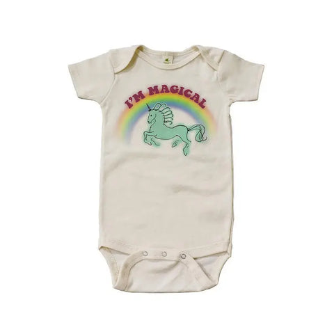 Organic Cotton Baby Bodysuit – I'm Magical Unicorn Graphic | Handmade in USA Spiritex | Sustainable Apparel  Graphic Snappies