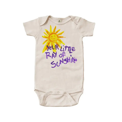 Organic Cotton Baby Bodysuit – Little Ray of Sunshine Print | Made in USA Spiritex | Sustainable Apparel  Graphic Snappies