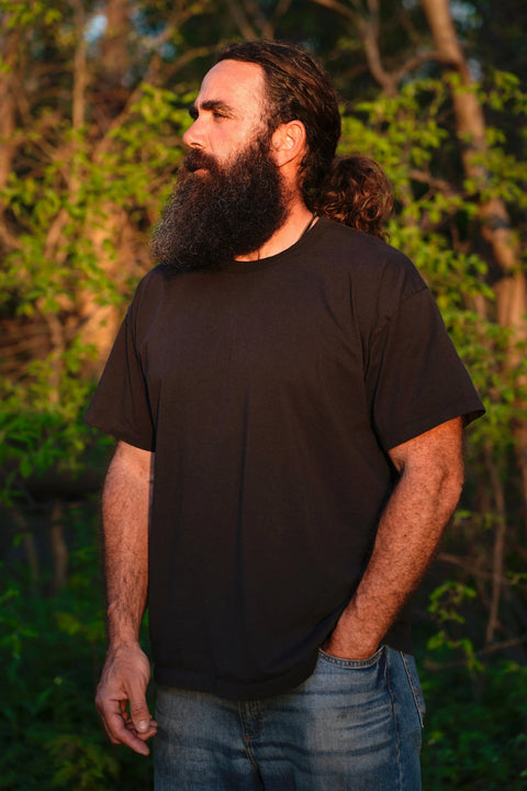 Organic Cotton Crew Neck T-Shirt 100% Sustainable Fabric – Black Loose Fit | Made in USA by Rowe Naturals Rowe Naturals  Organic Cotton Clothing