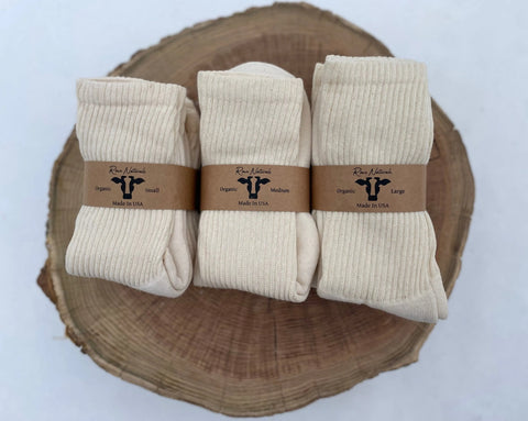 Organic Cotton Crew Socks 3 Pack – Undyed Breathable Socks for Sensitive Skin | Made in USA by Rowe Naturals Rowe Naturals  Organic Cotton Clothing