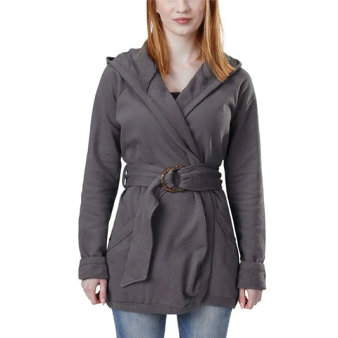 Organic Cotton Fleece Wrap Jacket – Mediumweight Hooded Coat | Made in USA Spiritex | Sustainable Apparel  Women's Jackets & Vests