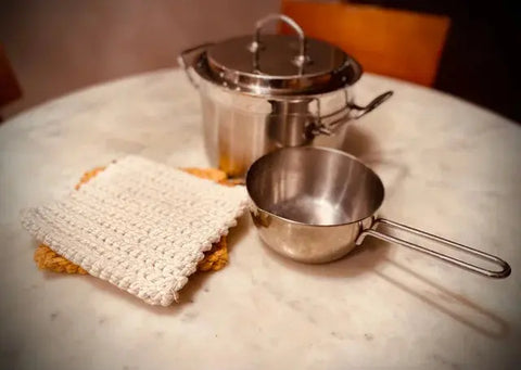 Organic Cotton Heat Resistant Trivet and Potholder Set – Handcrafted Kitchen Essential | Made in USA Suede Kloth 