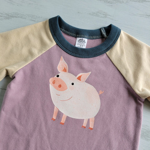 Organic Cotton Kids Graphic T-Shirt – Soft Stretch Pig Design – 2T Size | Made in USA Apparel Adventure Clothes Company 