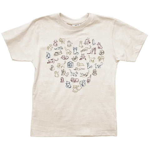 Organic Cotton Kids Heart Cat Graphic T-Shirt – Soft Breathable Tee | Made in USA Spiritex | Sustainable Apparel  Graphic Youth Tees
