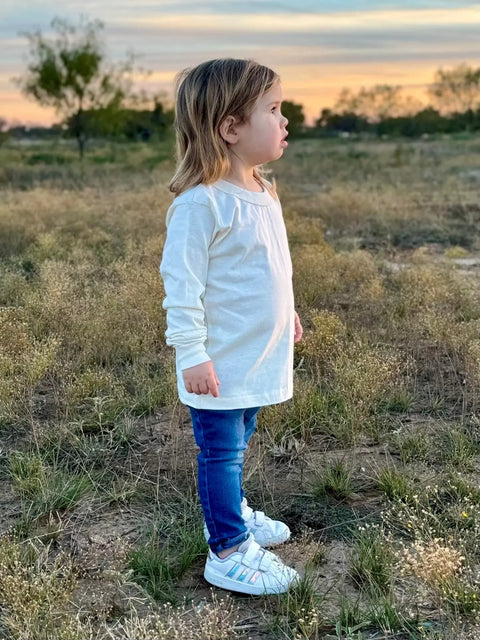 Organic Cotton Kids Long Sleeve Shirt – Natural Undyed Crew Neck Tee | Made in USA by Rowe Naturals Rowe Naturals  Organic Cotton Clothing