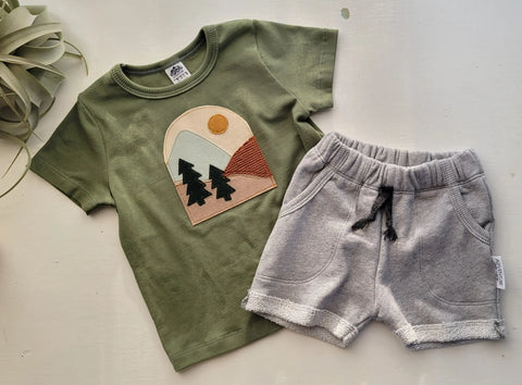 Organic Cotton Kids Mountain Embroidered T-Shirt – Breathable Crew Neck Tee | Made in USA Adventure Clothes Company  Baby and Toddler