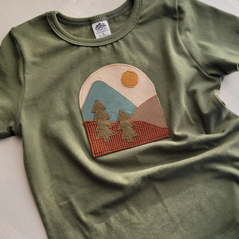 Organic Cotton Kids Mountain Embroidered T-Shirt – Breathable Crew Neck Tee | Made in USA Adventure Clothes Company  Baby and Toddler