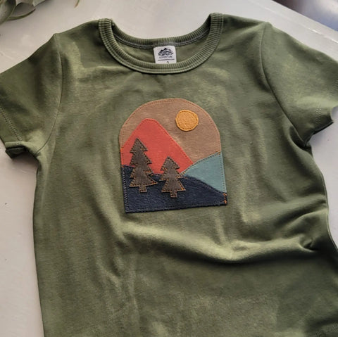 Organic Cotton Kids Mountain Embroidered T-Shirt – Breathable Crew Neck Tee | Made in USA Adventure Clothes Company  Baby and Toddler