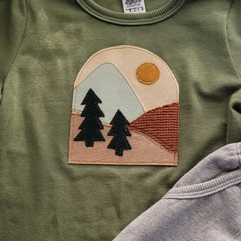 Organic Cotton Kids Mountain Embroidered T-Shirt – Breathable Crew Neck Tee | Made in USA Adventure Clothes Company  Baby and Toddler